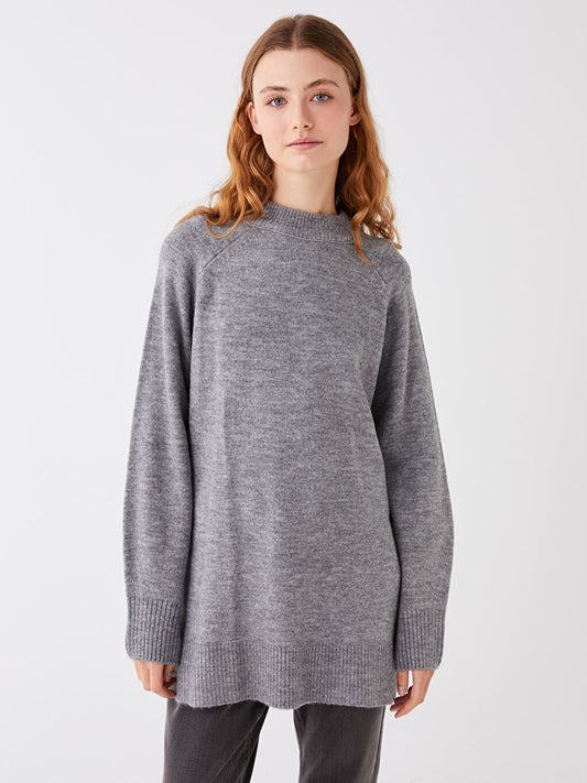 High Collar Plain Long Sleeve Oversize Women's Knitwear Tunic