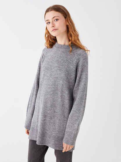 High Collar Plain Long Sleeve Oversize Women's Knitwear Tunic