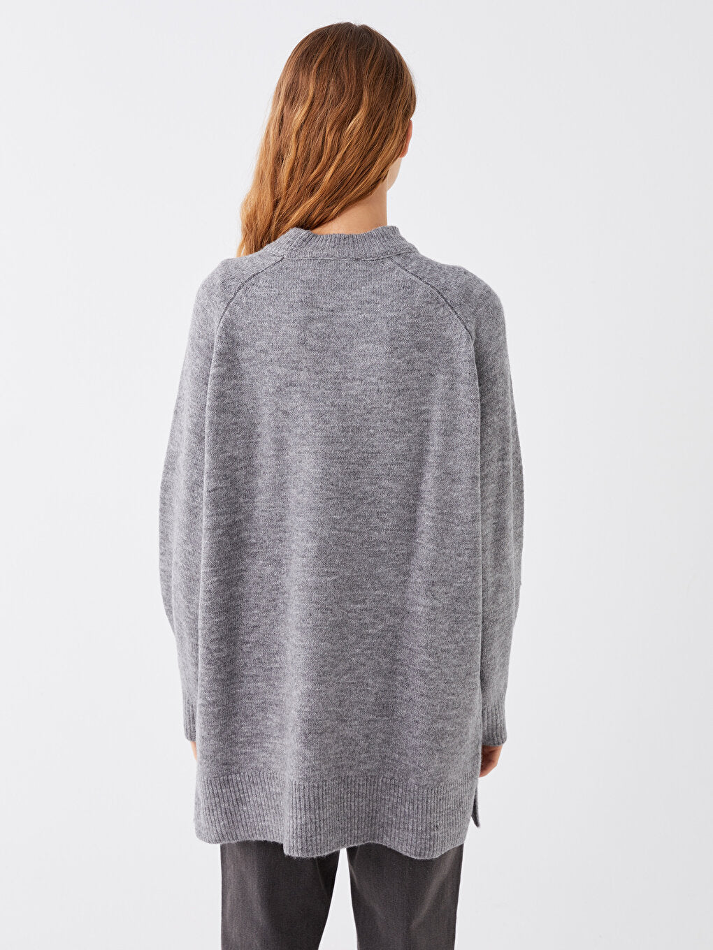 High Collar Plain Long Sleeve Oversize Women's Knitwear Tunic