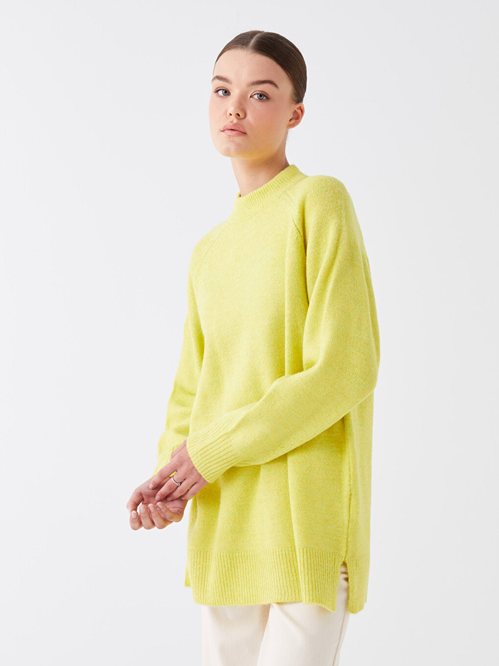 High Collar Plain Long Sleeve Oversize Women's Knitwear Tunic