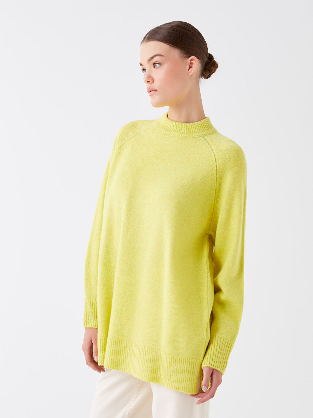 High Collar Plain Long Sleeve Oversize Women's Knitwear Tunic