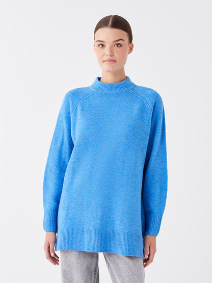 High Collar Plain Long Sleeve Oversize Women's Knitwear Tunic