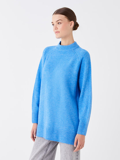 High Collar Plain Long Sleeve Oversize Women's Knitwear Tunic