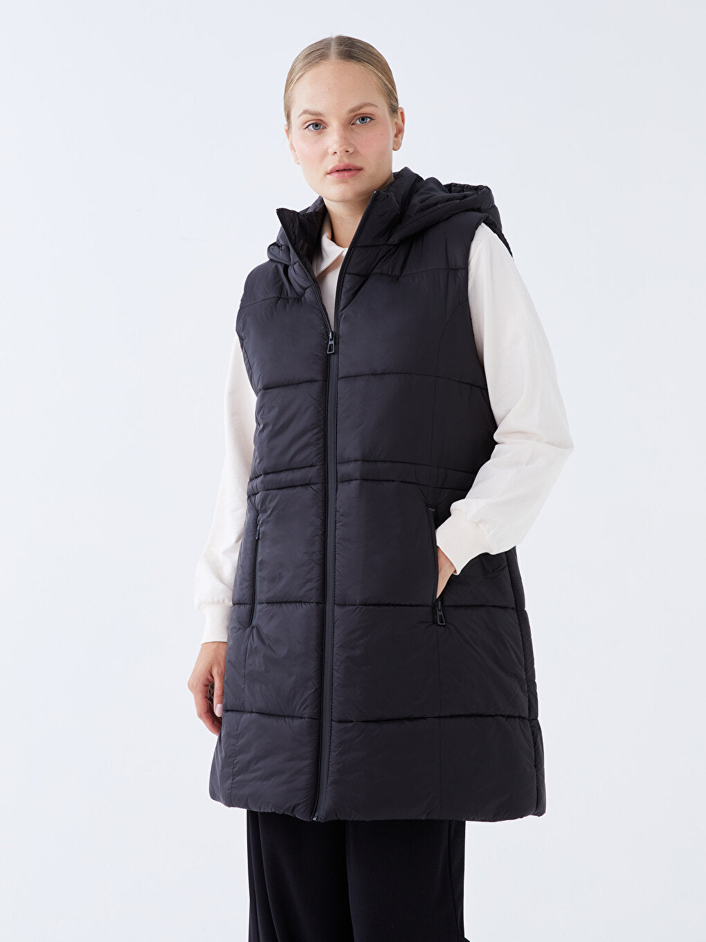 Women's Hooded Plain Puffer Vest