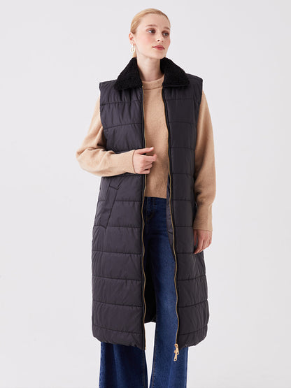 Women's Shirt Collar Plain Puffer Vest