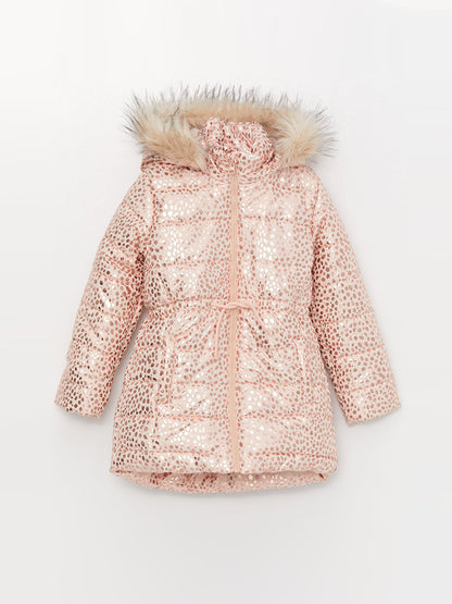 Hooded Printed Girl's Coat