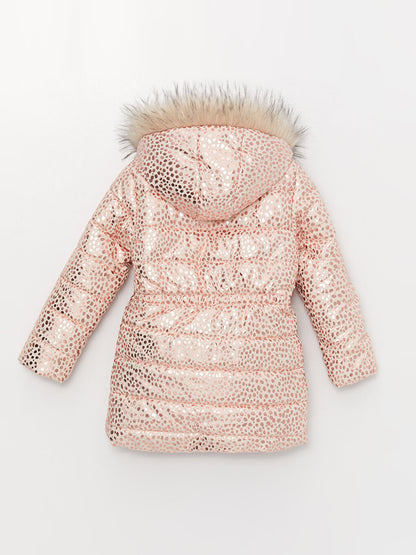 Hooded Printed Girl's Coat