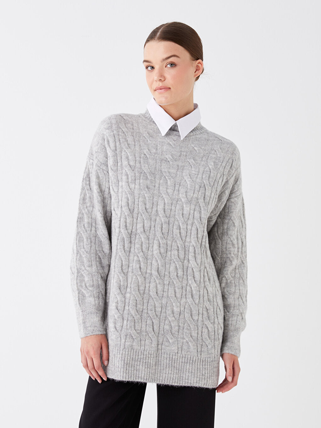 Half Turtleneck Self-Patterned Long Sleeve Women's Knitwear Tunic