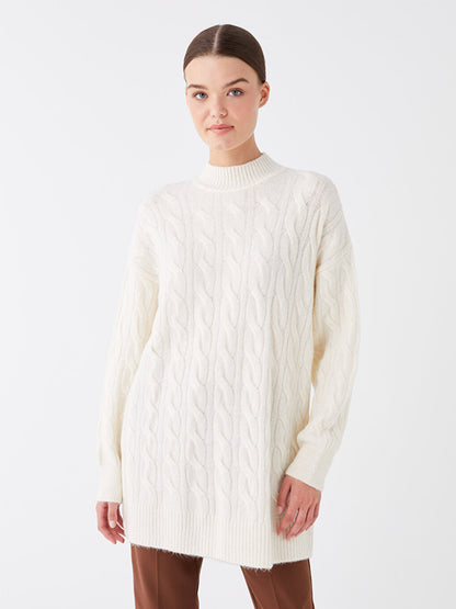 Half Turtleneck Self-Patterned Long Sleeve Women's Knitwear Tunic