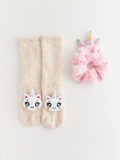 Appliqued Embroidered Girl's Home Socks and Buckle