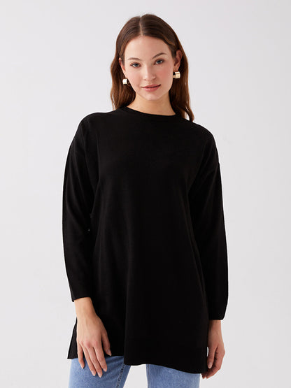 Crew Neck Plain Long Sleeve Women's Knitwear Tunic