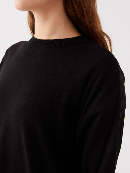 Crew Neck Plain Long Sleeve Women's Knitwear Tunic