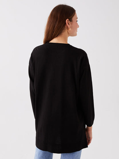 Crew Neck Plain Long Sleeve Women's Knitwear Tunic