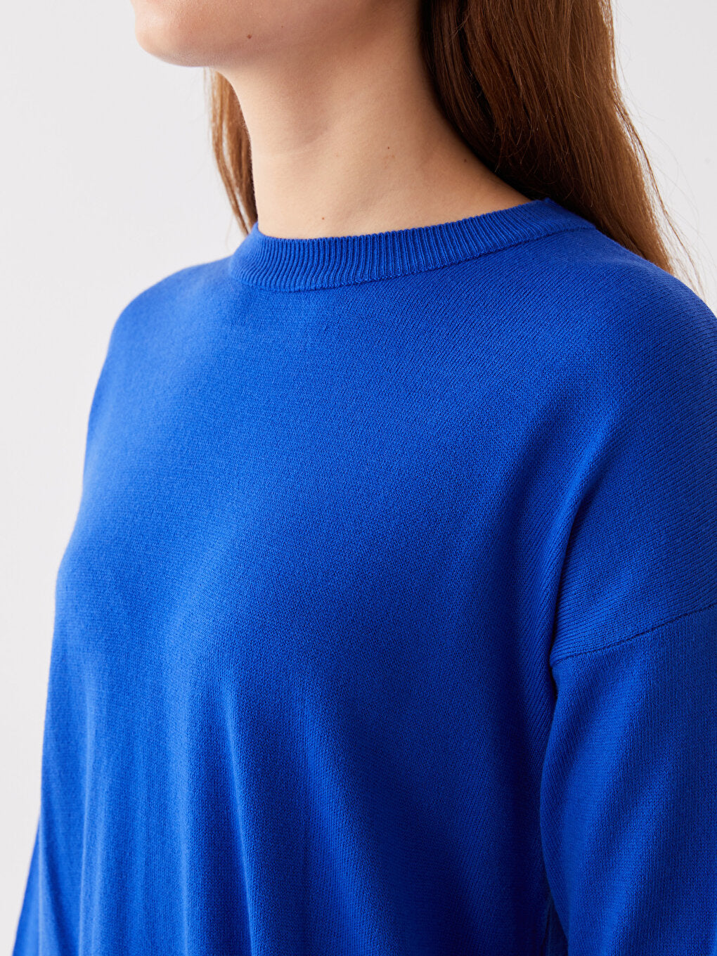 Crew Neck Plain Long Sleeve Women's Knitwear Tunic