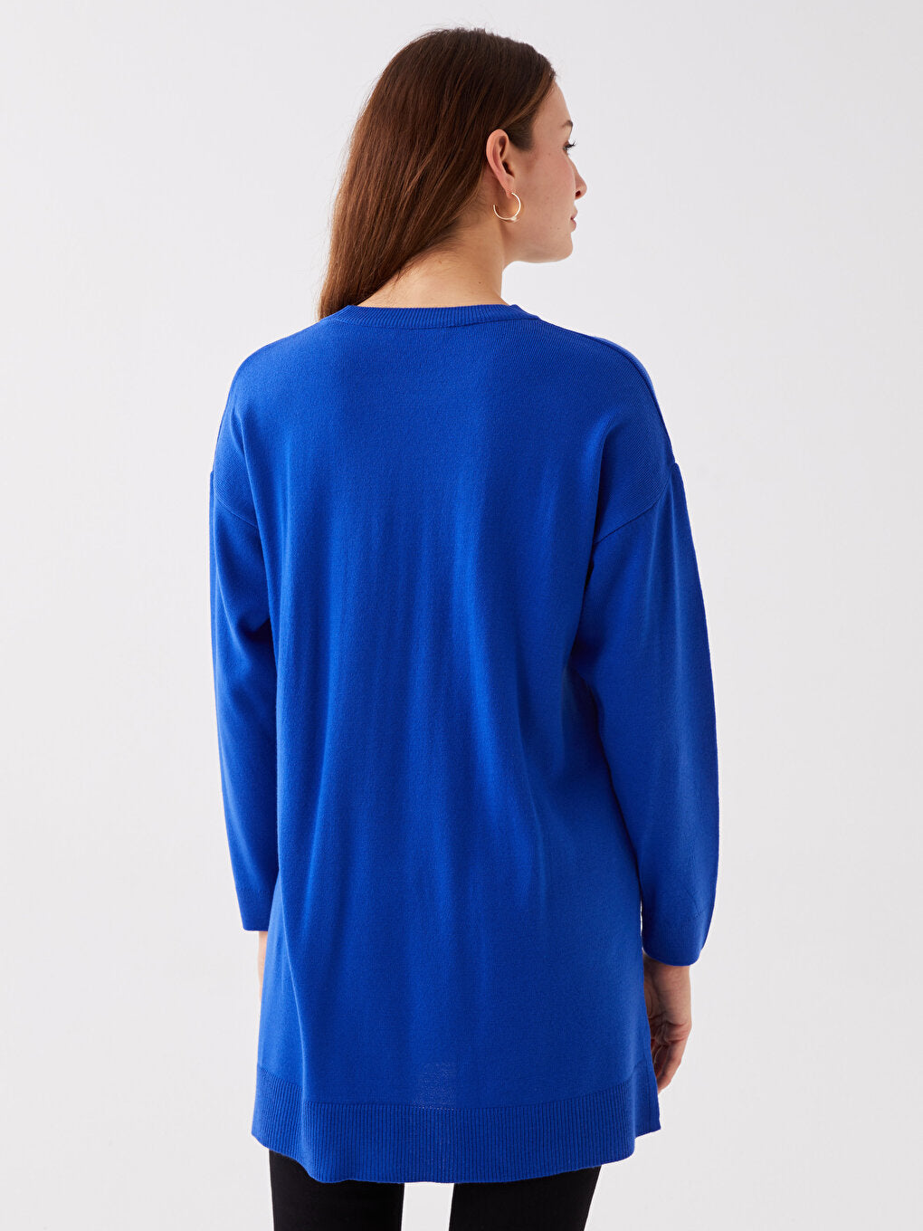 Crew Neck Plain Long Sleeve Women's Knitwear Tunic