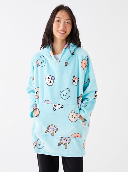 Hooded Patterned Long Sleeve Women's Pajama Top