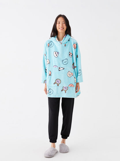 Hooded Patterned Long Sleeve Women's Pajama Top