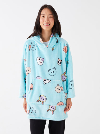 Hooded Patterned Long Sleeve Women's Pajama Top