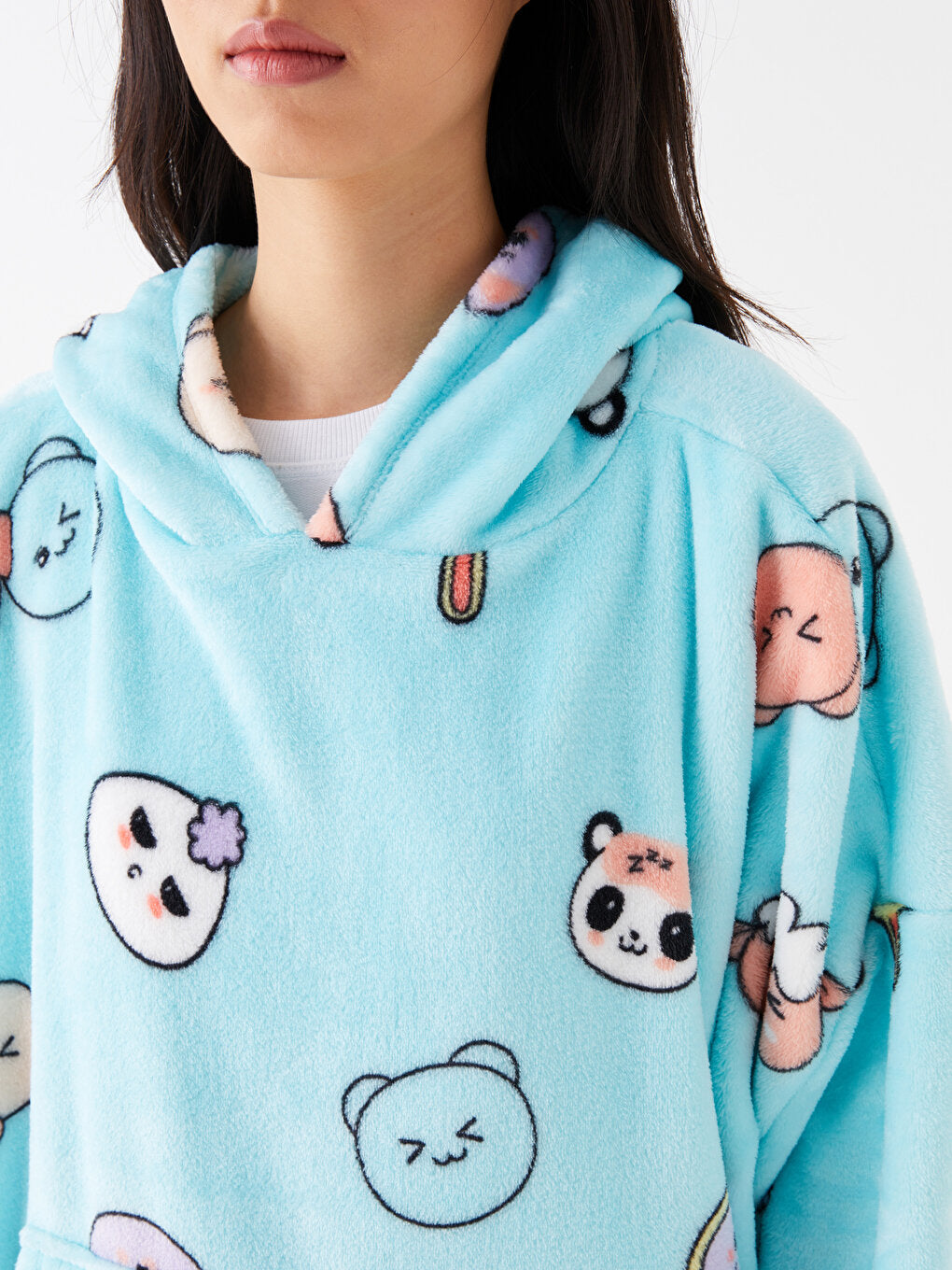 Hooded Patterned Long Sleeve Women's Pajama Top