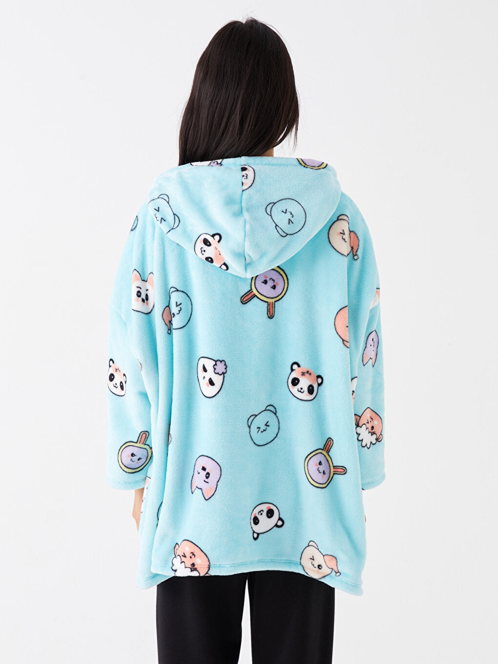 Hooded Patterned Long Sleeve Women's Pajama Top