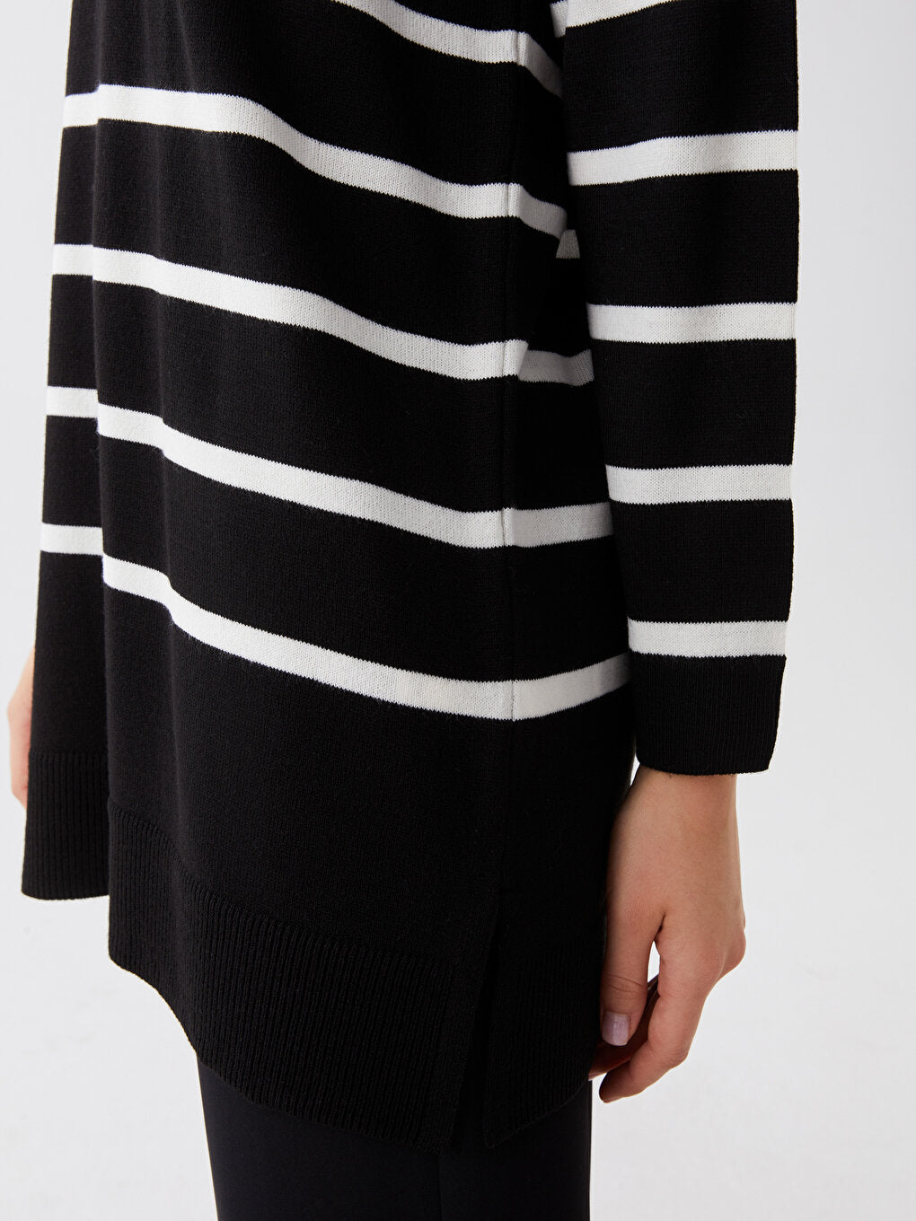 Crew Neck Striped Long Sleeve Oversize Women's Knitwear Tunic