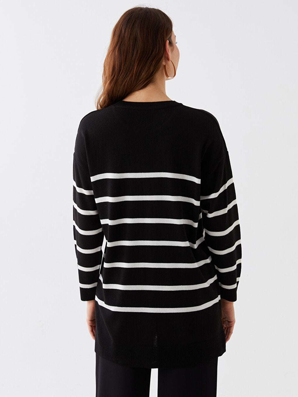 Crew Neck Striped Long Sleeve Oversize Women's Knitwear Tunic