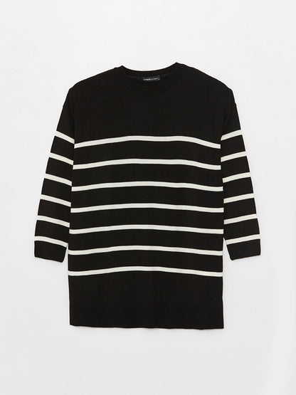 Crew Neck Striped Long Sleeve Oversize Women's Knitwear Tunic