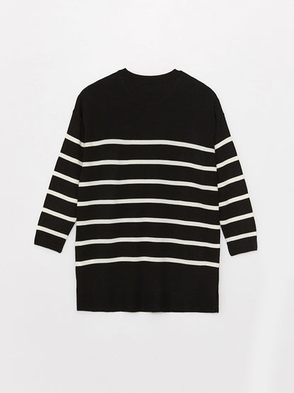 Crew Neck Striped Long Sleeve Oversize Women's Knitwear Tunic