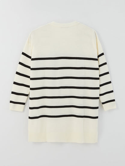 Crew Neck Striped Long Sleeve Oversize Women's Knitwear Tunic