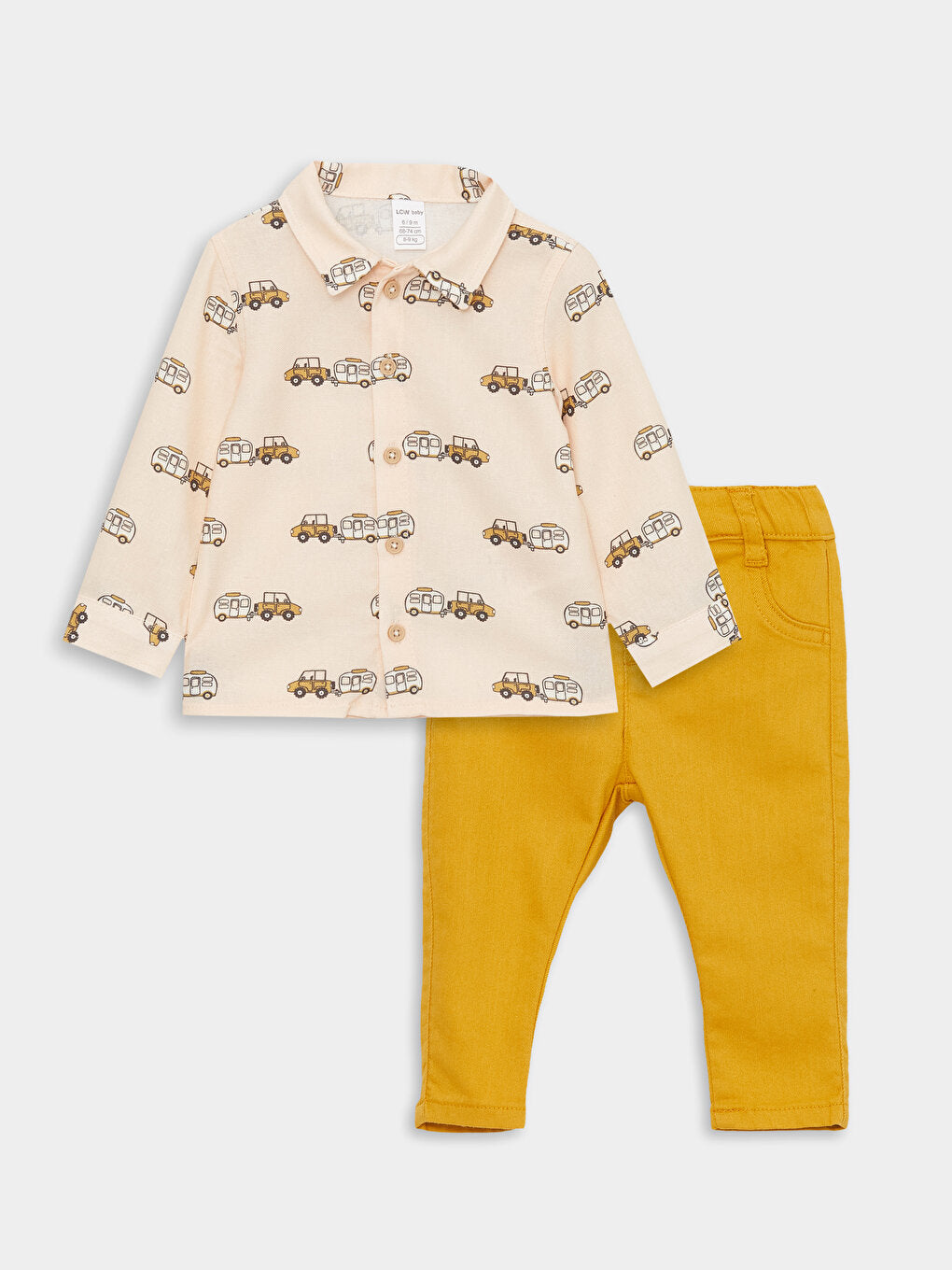 Printed Long Sleeve Baby Boy Shirt and Trousers 2-Piece Set