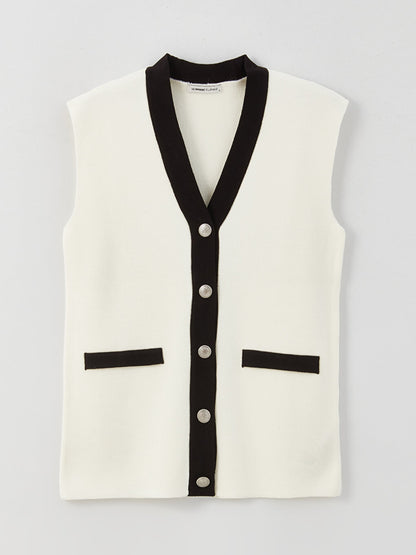 Women's V-Neck Plain Knitwear Vest