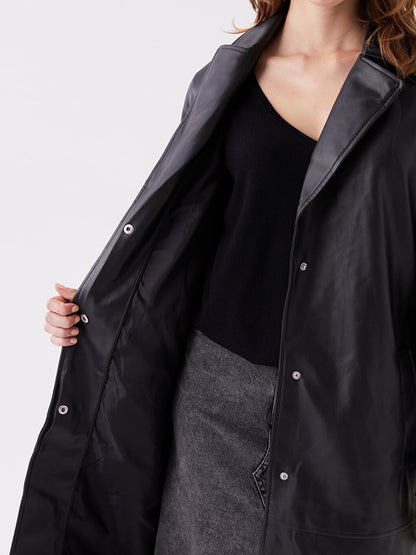 Jacket Collar Plain Long Sleeve Leather Look Women's Trench Coat