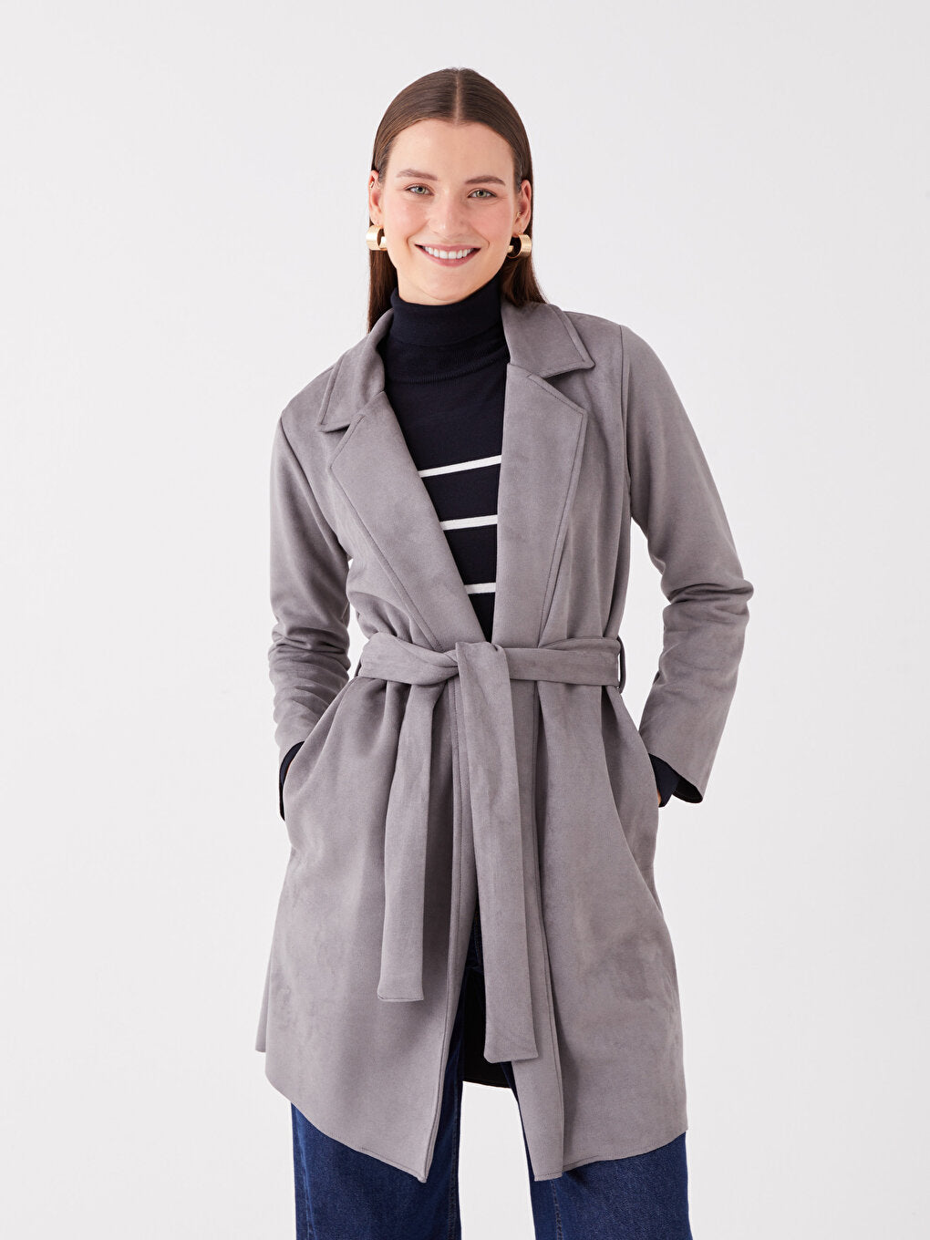 Jacket Collar Plain Long Sleeve Women's Trench Coat