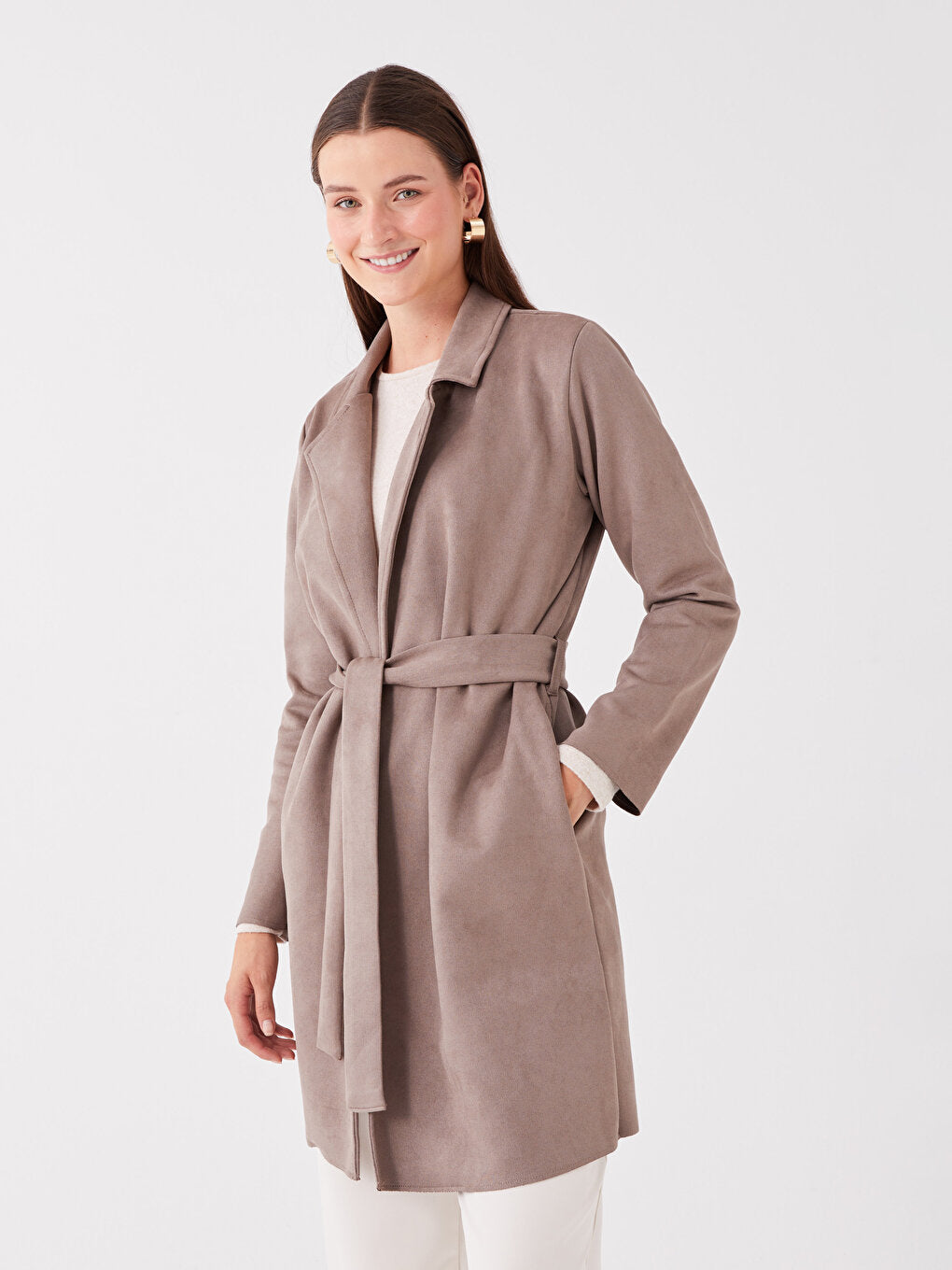 Jacket Collar Plain Long Sleeve Women's Trench Coat