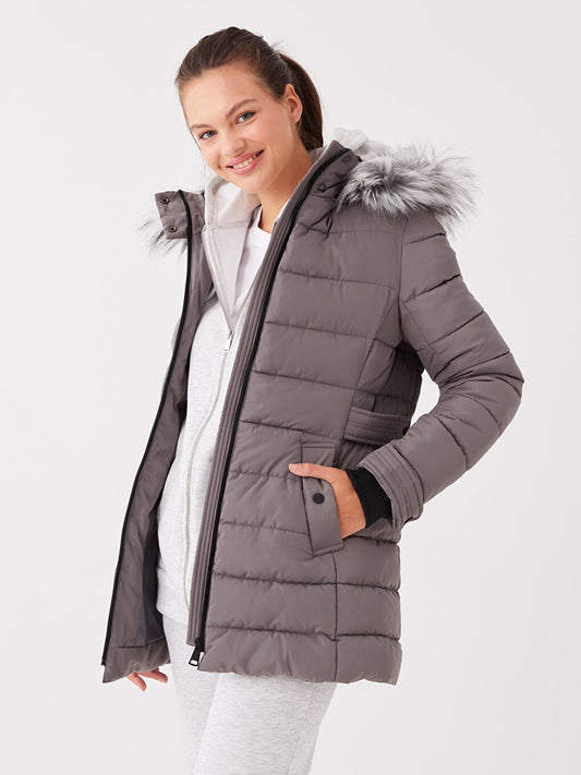 Hooded Plain Long Sleeve Women's Puffer Coat