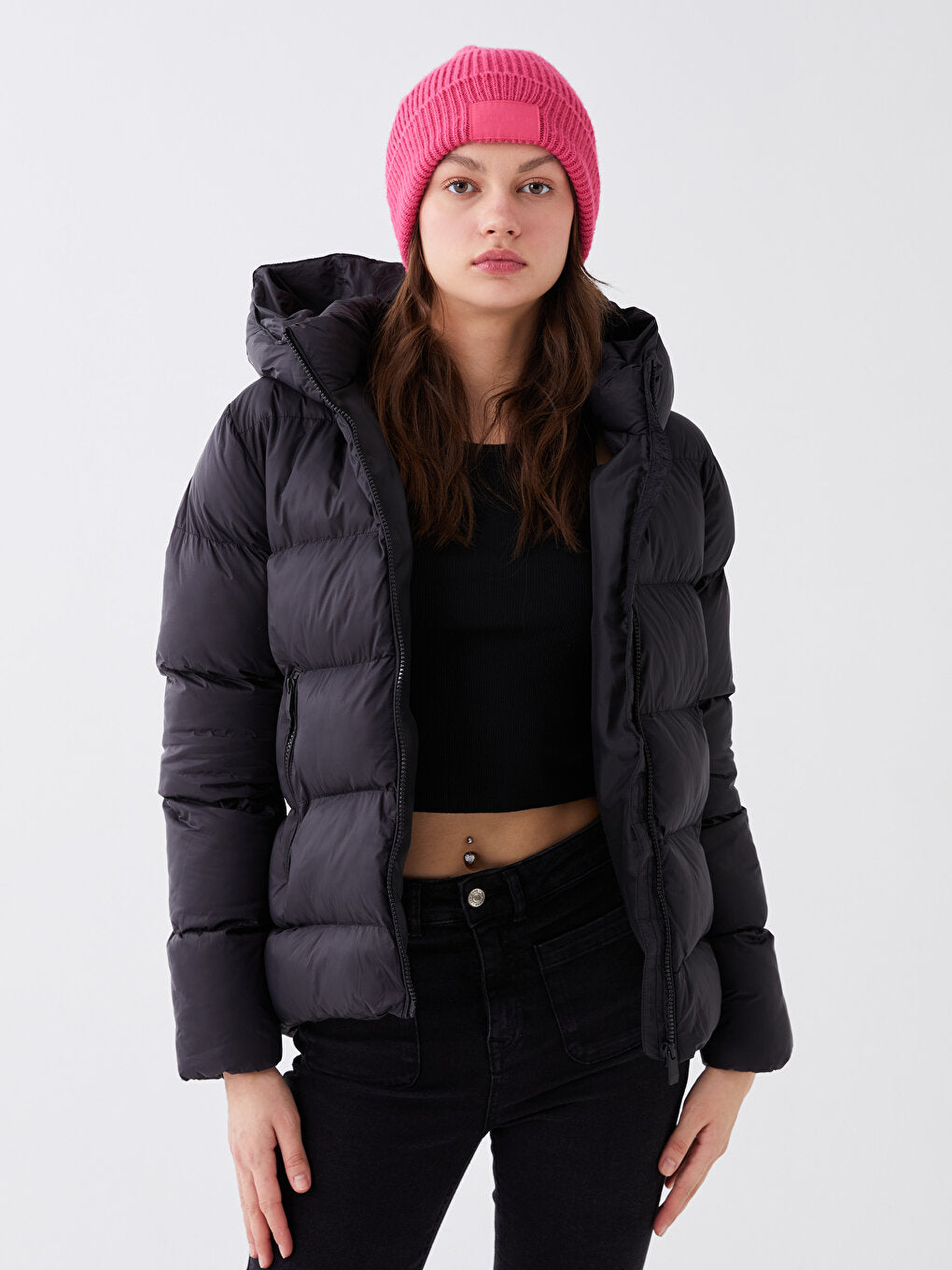 Women's Hooded Plain Puffer Coat