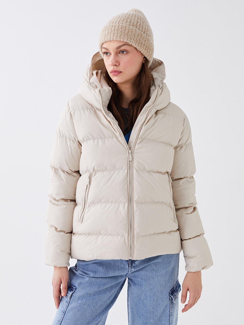 Women's Hooded Plain Puffer Coat