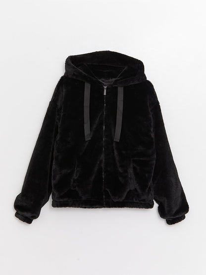 Hooded Plain Long Sleeve Women's Plush Coat