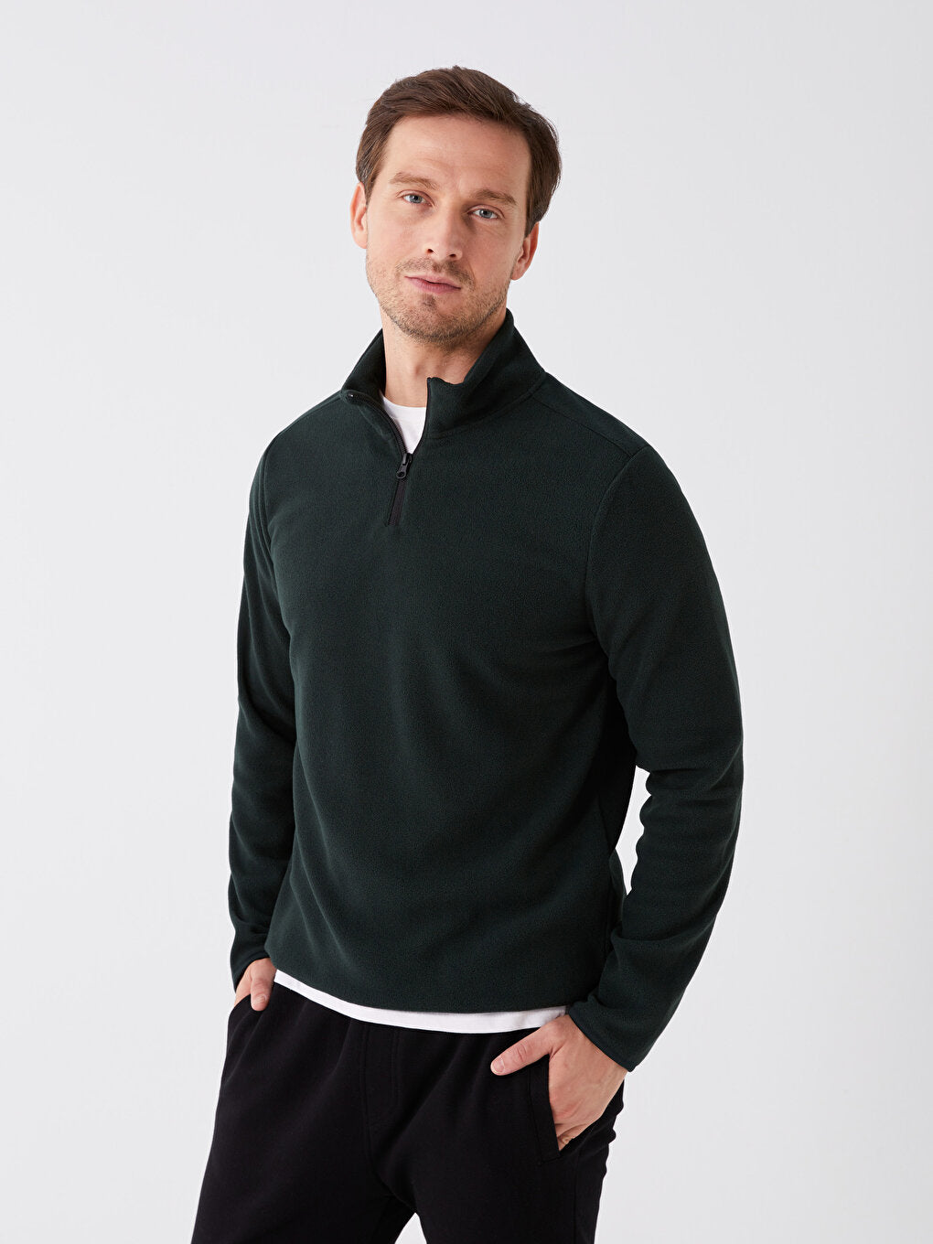 Stand-up Collar Long Sleeve Fleece Men's Sweatshirt