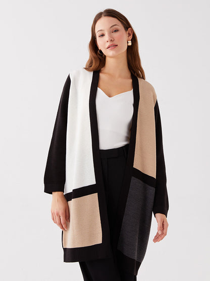 Shawl Collar Color Blocked Long Sleeve Women's Knitwear Cardigan