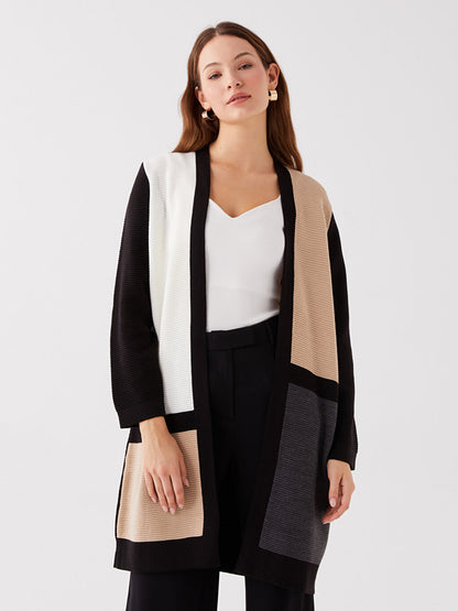 Shawl Collar Color Blocked Long Sleeve Women's Knitwear Cardigan