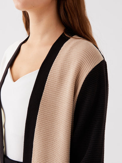 Shawl Collar Color Blocked Long Sleeve Women's Knitwear Cardigan