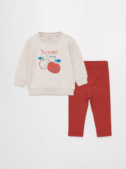 Crew Neck Long Sleeve Printed Baby Boy Sweatshirt and Tracksuit Bottom 2-Piece Set