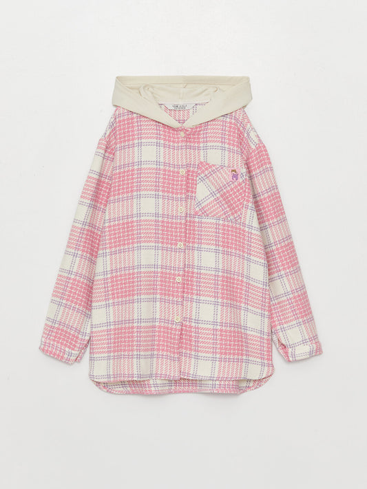 Hooded Plaid Long Sleeve Girl's Shirt Jacket