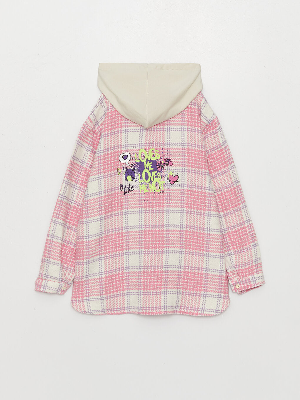 Hooded Plaid Long Sleeve Girl's Shirt Jacket