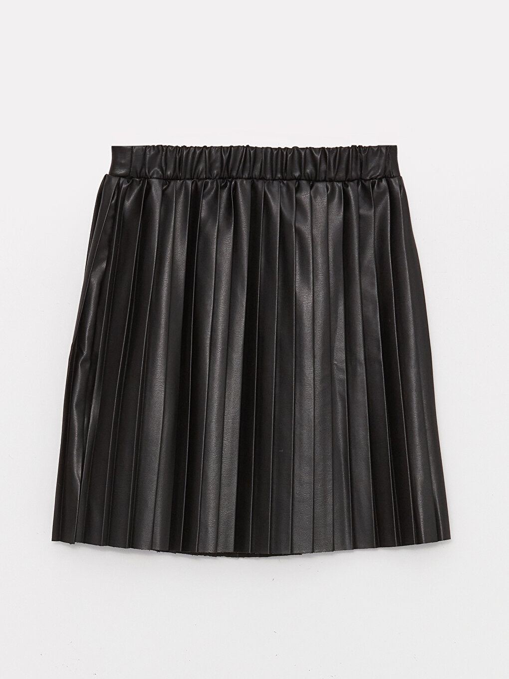 Leather Look Pleated Girl's Skirt with Elastic Waist