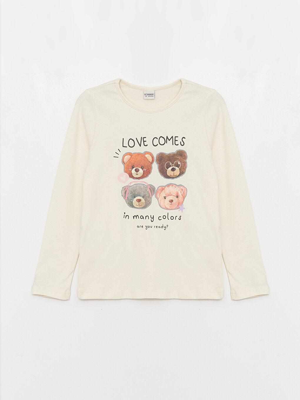 Crew Neck Printed Long Sleeve Girls' T-Shirt