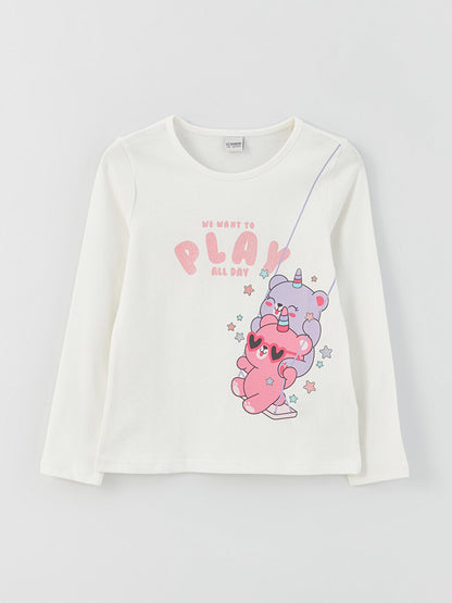 Crew Neck Printed Long Sleeve Girls' T-Shirt