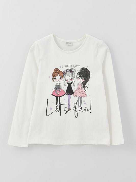 Crew Neck Printed Long Sleeve Girls' T-Shirt