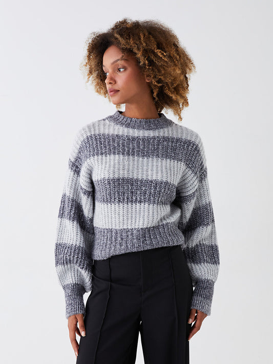 Crew Neck Color Block Long Sleeve Women's Knitwear Sweater